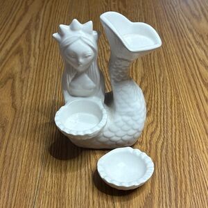 Partylite White Ceramic Mermaid dish tea light holder with extra shell dish